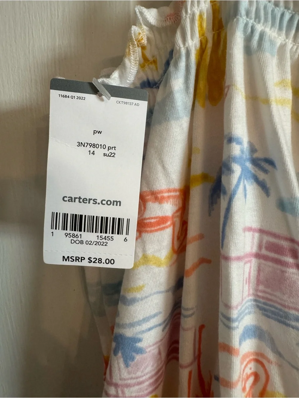 Carter's White Tropical Print Romper with Yellow, Coral & Blue Accents